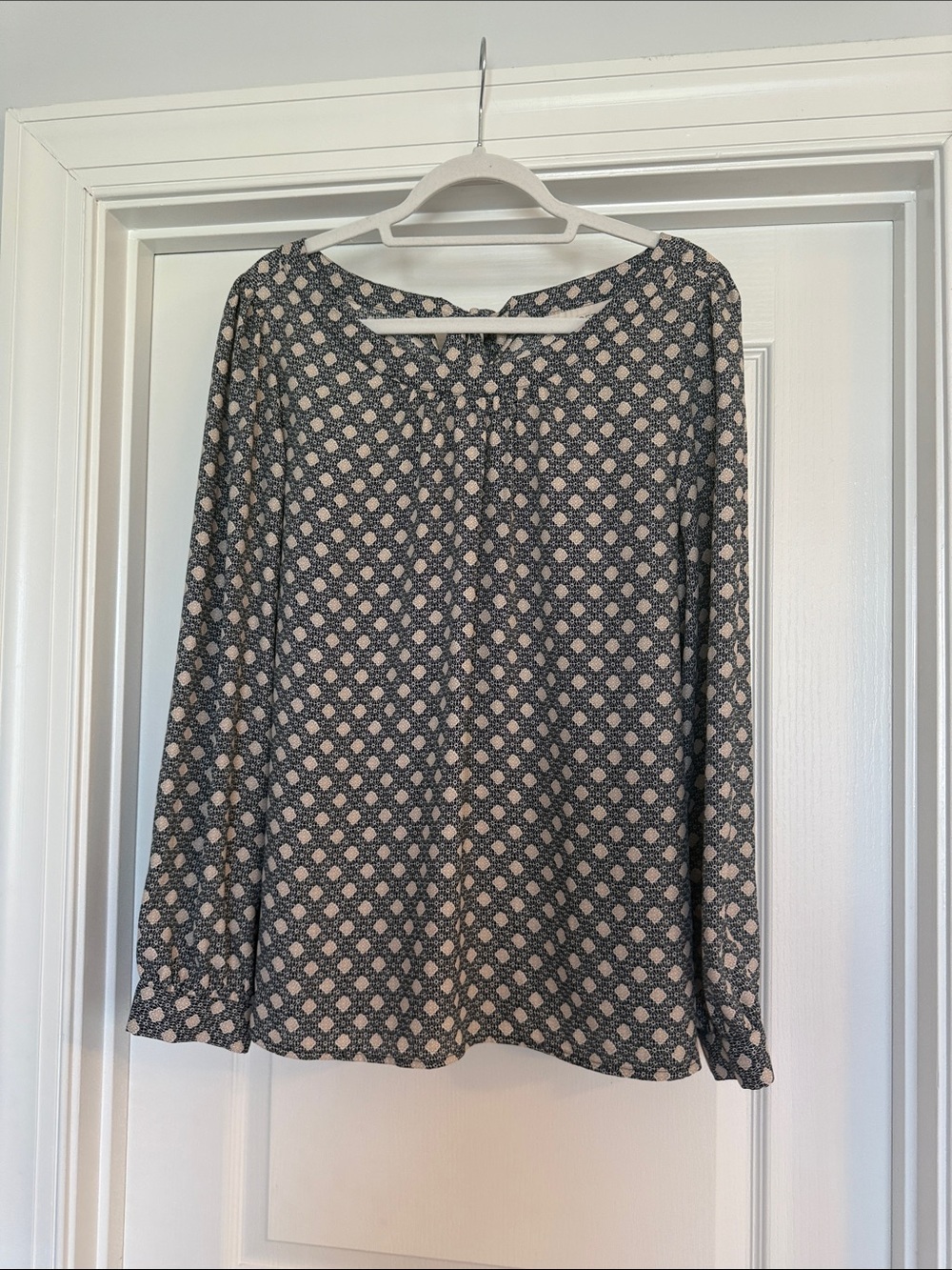 LOFT Womens Black & Cream Printed Long-Sleeve Blouse Size XL Scoop Neck Flowy